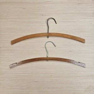 Lot of 2 MCM Wooden Clothes Hangers Brown Vintage Wood Notched Unbranded